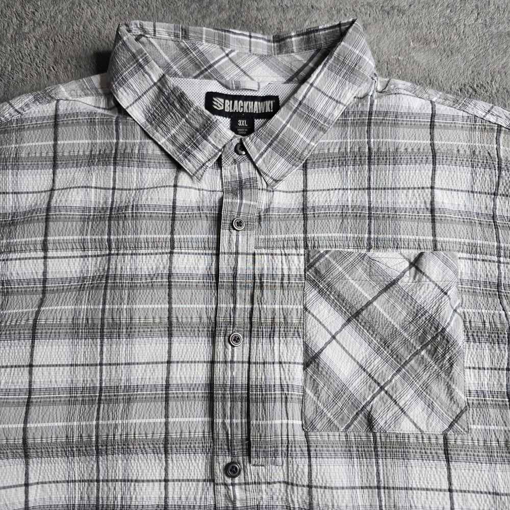 Blackhawk Plaid 1700 Shirt Mens 3XL Gray White Tactical Pockets Logo Vented